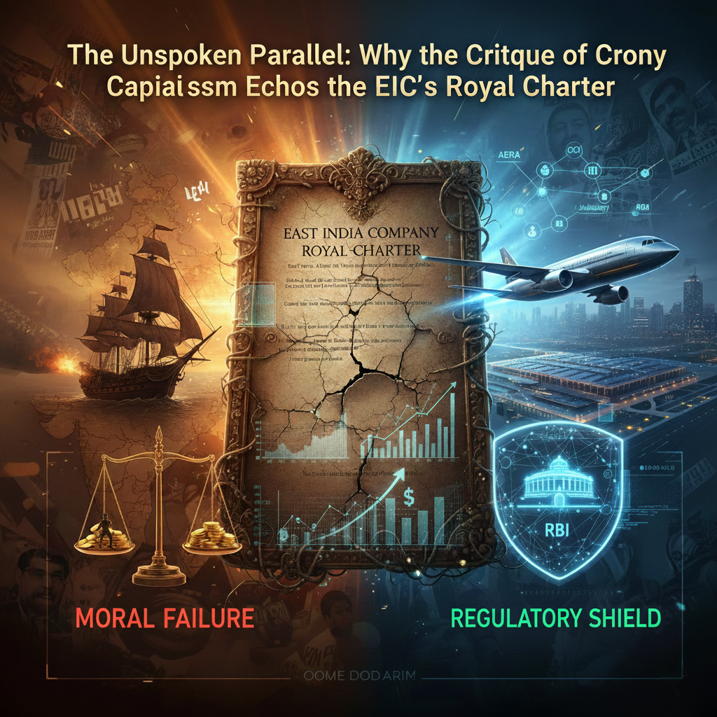 Crony Capitalism India structural analysis comparing modern corporate concentration to the historical EIC Royal Charter and the role of the AERA regulator.